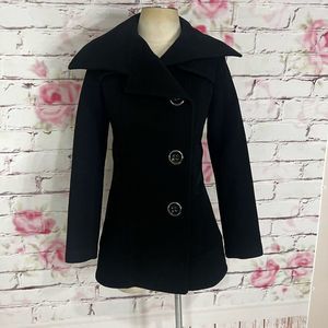 Mackage vintage black wool side button pea coat size small